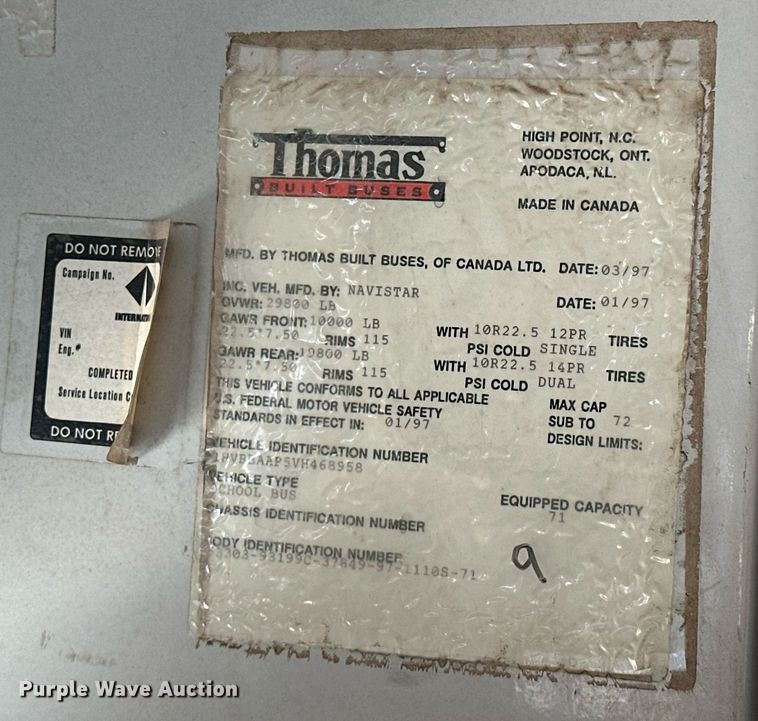 image for item EK0446 1997 Thomas Built school bus