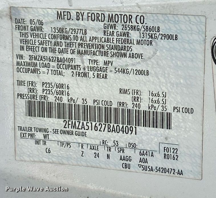 image for item EK2859 2007 Ford Freestar van