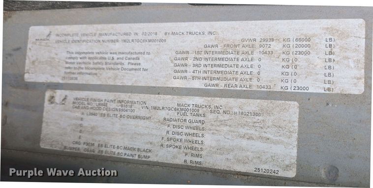 image for item EK5048 2019 Mack LR64E refuse truck