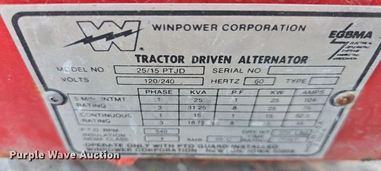 image for item EK5165 Winpower 2515PTJD generator
