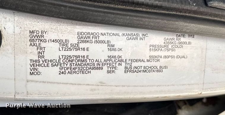 image for item EM3780 2012 Ford Econoline shuttle bus