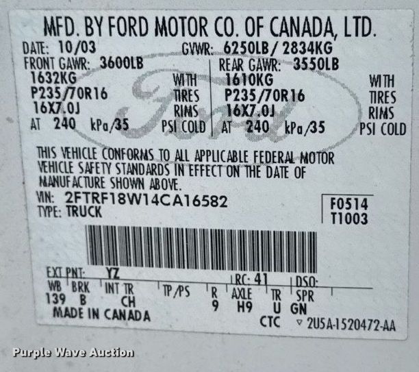 image for item EM3958 2004 Ford F150 XL pickup truck