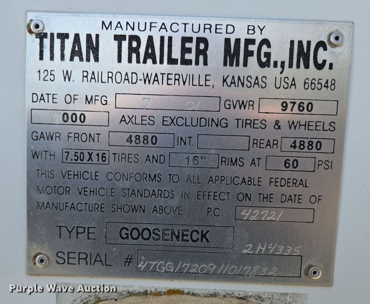 image for item EN3559 2001 Titan Trailer Mfg. Inc. horse trailer