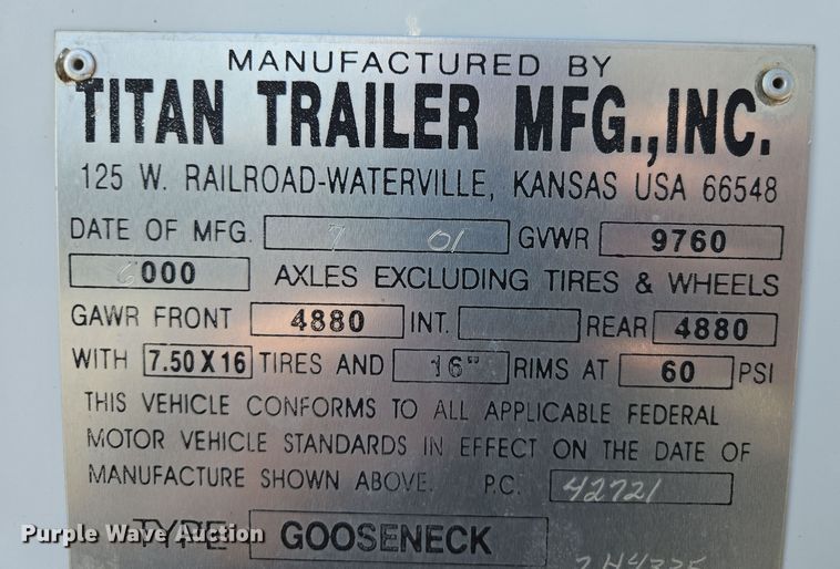 image for item EN3559 2001 Titan Trailer Mfg. Inc. horse trailer