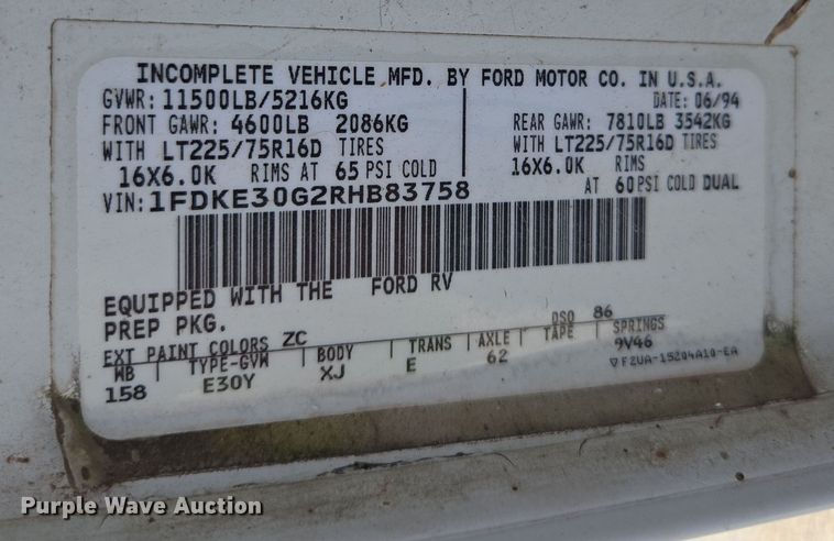 image for item EN3617 1994 Ford E350 shuttle bus