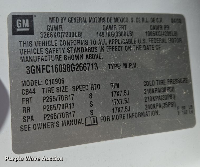 image for item EN8910 2008 Chevrolet  Suburban  SUV