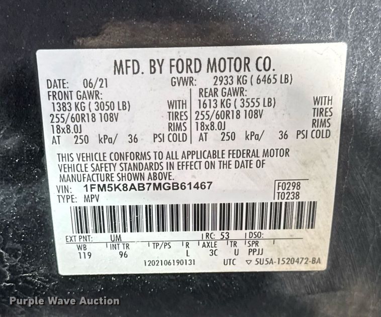 image for item EQ1285 2021 Ford Explorer Police Interceptor SUV