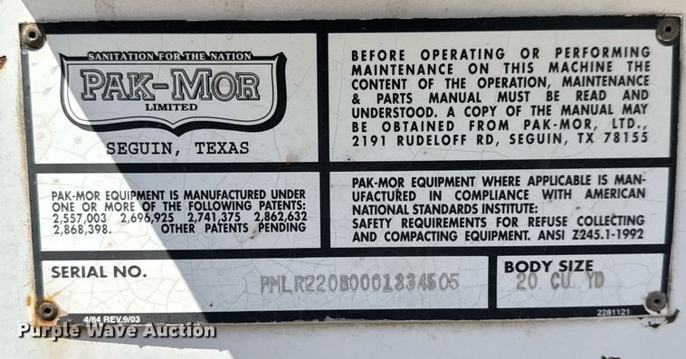 image for item EQ1295 2006 Freightliner Business Class M2 refuse truck