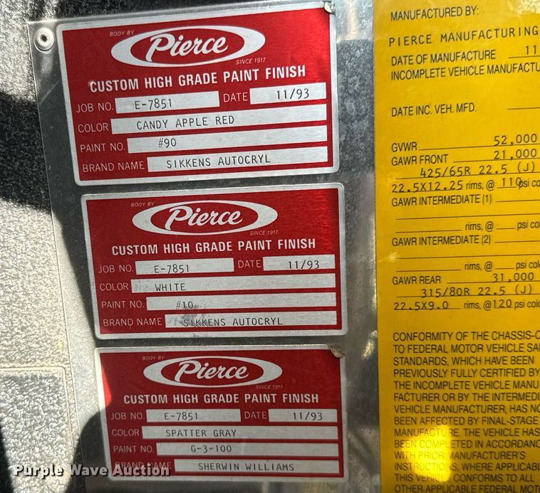 image for item EQ1303 1993 Pierce Lance quint fire truck