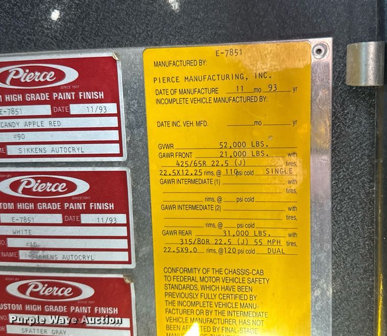 image for item EQ1303 1993 Pierce Lance quint fire truck