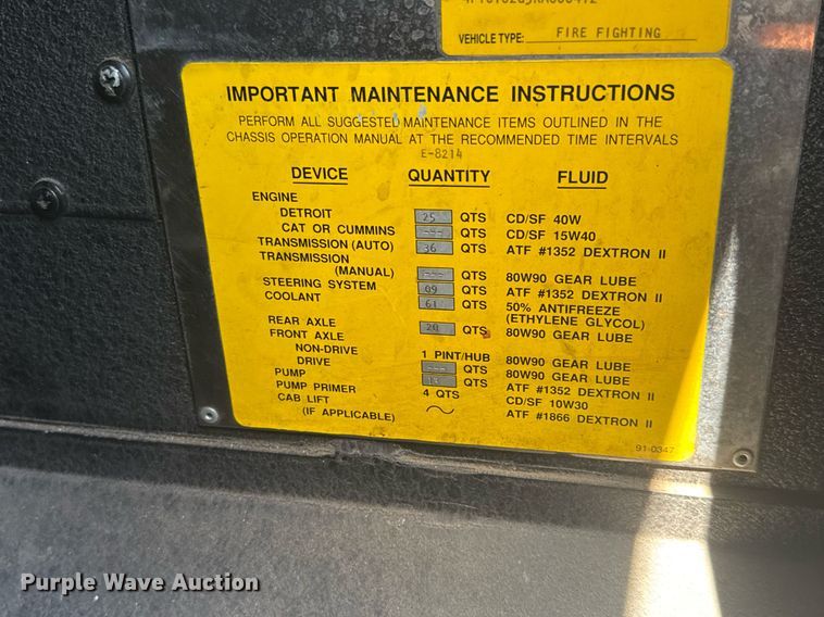 image for item EQ1310 1994 Pierce pumper fire truck