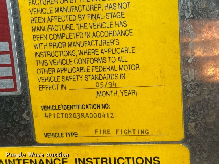 image for item EQ1310 1994 Pierce pumper fire truck