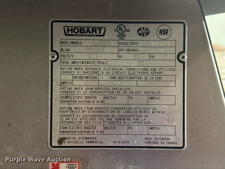 image for item EQ4620 Hobart CL44EN commercial dish washer