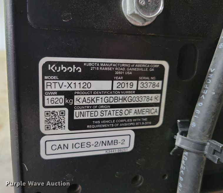 image for item NV9763 2019 Kubota RTV X1120 utility vehicle