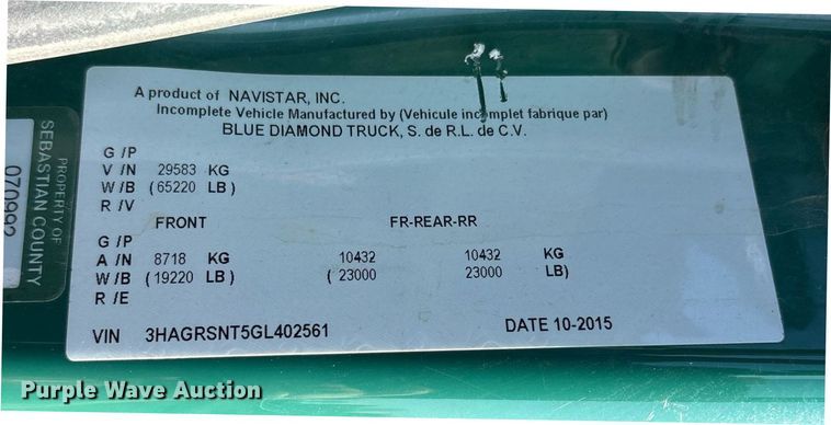 image for item OB9629 2016 International 7600 dump truck