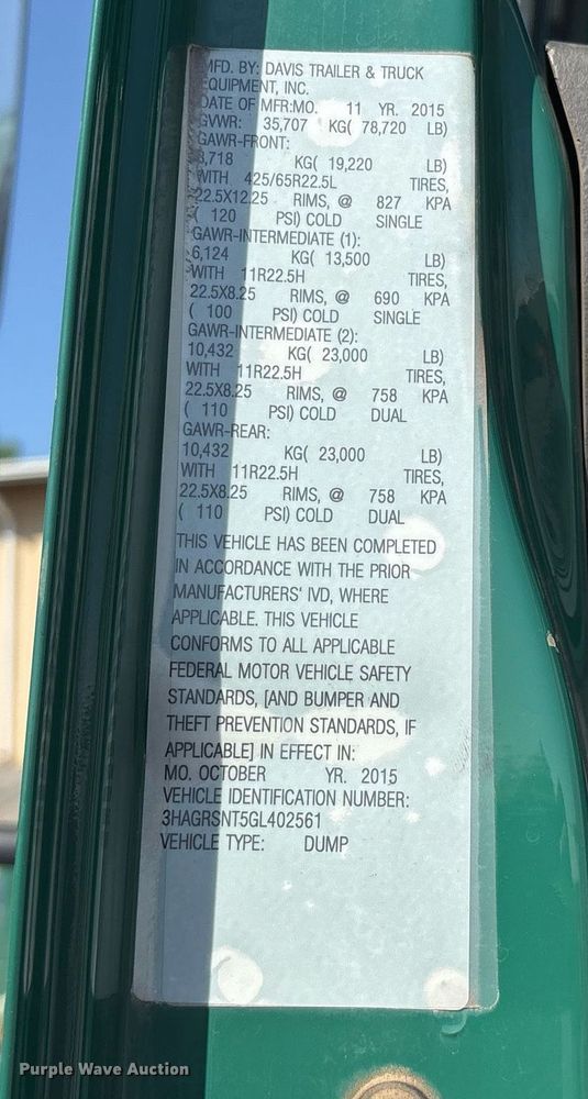 image for item OB9629 2016 International 7600 dump truck