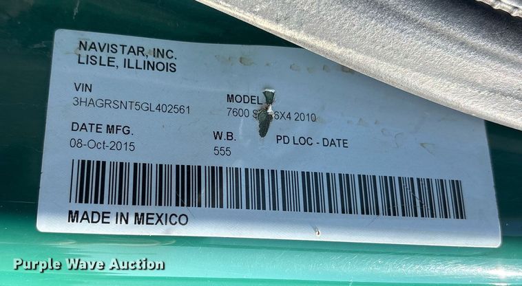 image for item OB9629 2016 International 7600 dump truck