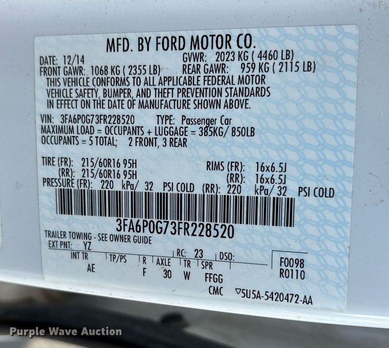 image for item OB9654 2015 Ford Fusion 