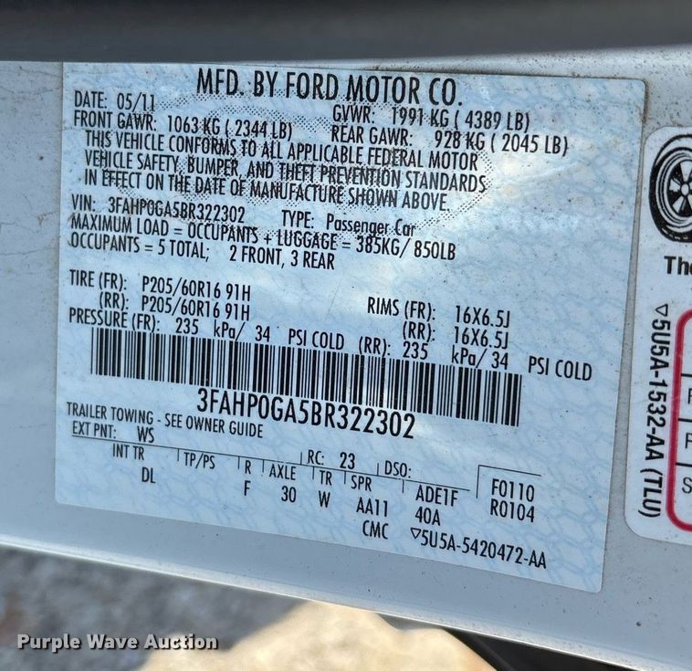 image for item OB9661 2011 Ford Fusion 