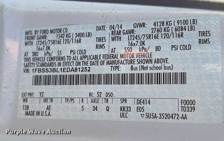 image for item OB9663 2014 Ford E350 Super Duty XL van