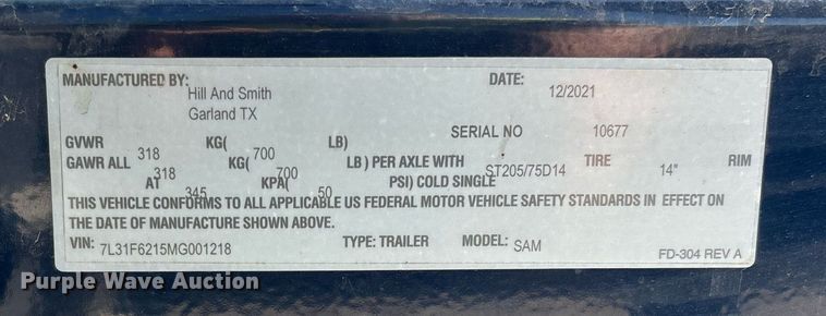 image for item YA0087 2021 Hill & Smith  radar trailer