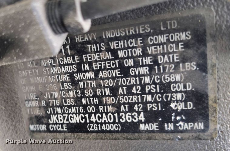 image for item YA0464 2012 Kawasaki Concours 14 motorcycle