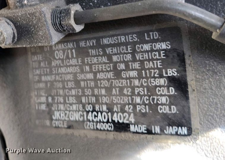 image for item YA0465 2012 Kawasaki Concours 14 motorcycle