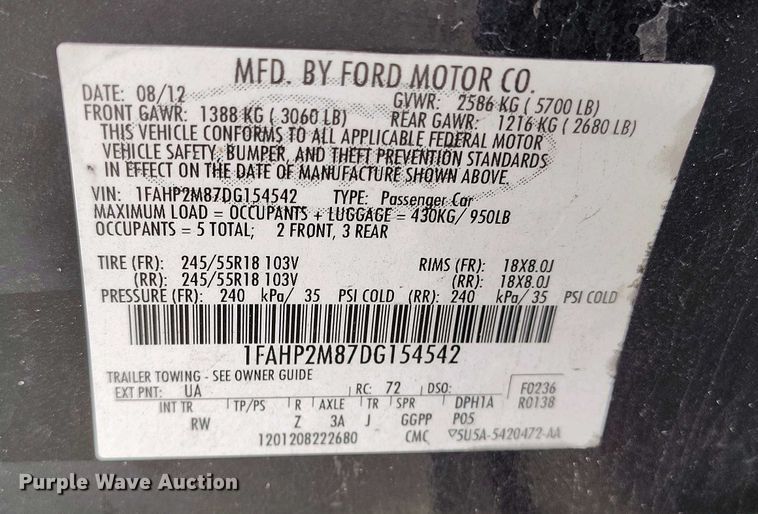 image for item YA0466 2013 Ford Taurus Police Interceptor 