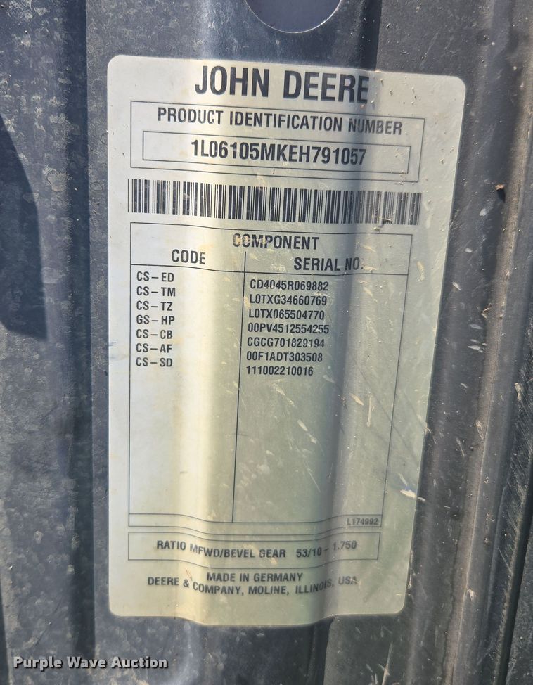 image for item DE2168 2014 John Deere 6105M MFWD tractor