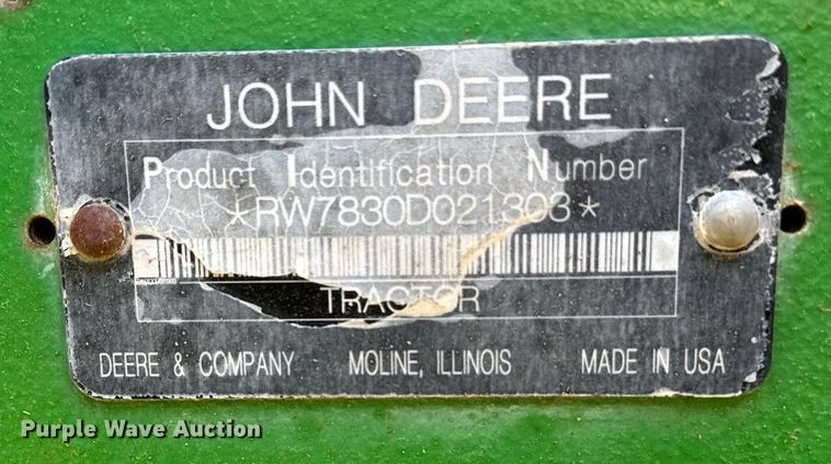image for item DE2169 2009 John Deere 7830 MFWD tractor