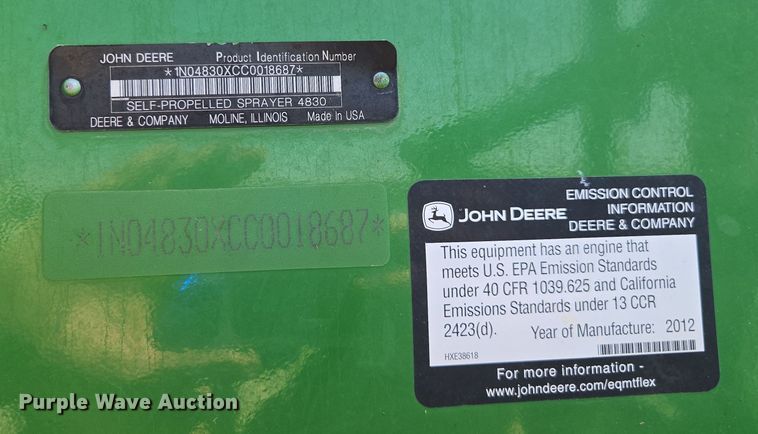 image for item DE2170 2012 John Deere 4830 sprayer