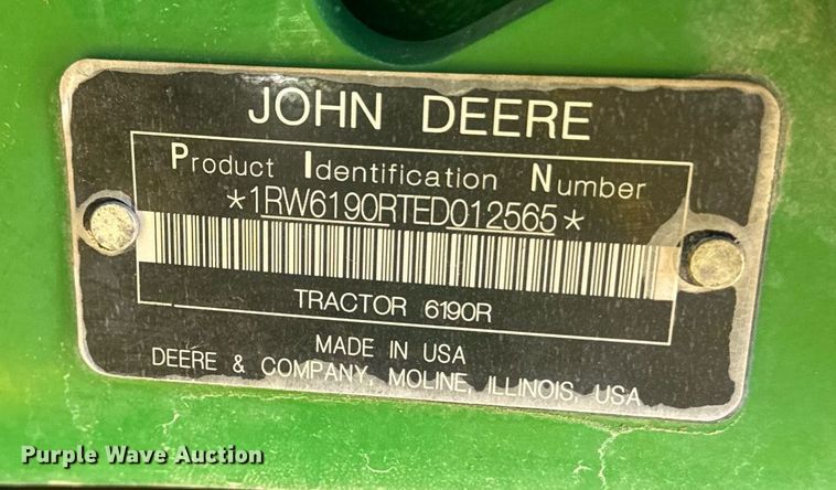 image for item DE2172 2014 John Deere 6190R MFWD tractor