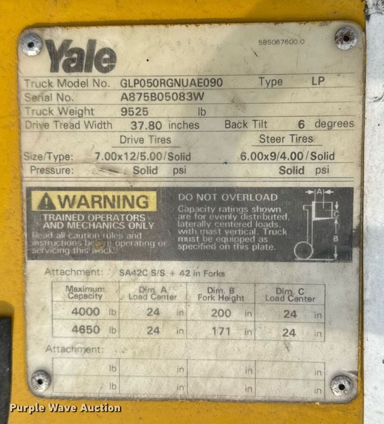 image for item DH9925 2003 Yale GLP050RGNUAE090 forklift
