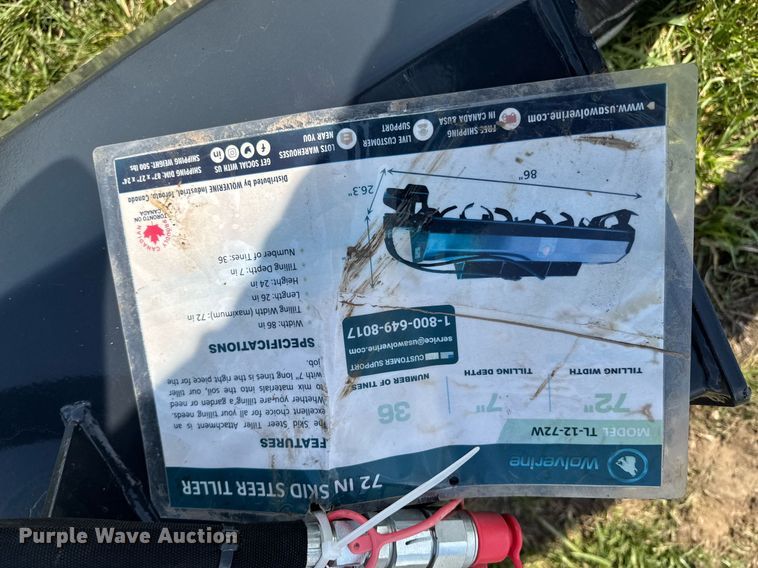 image for item DO0847 2024 Wolverine TL-12-72W skid steer tiller