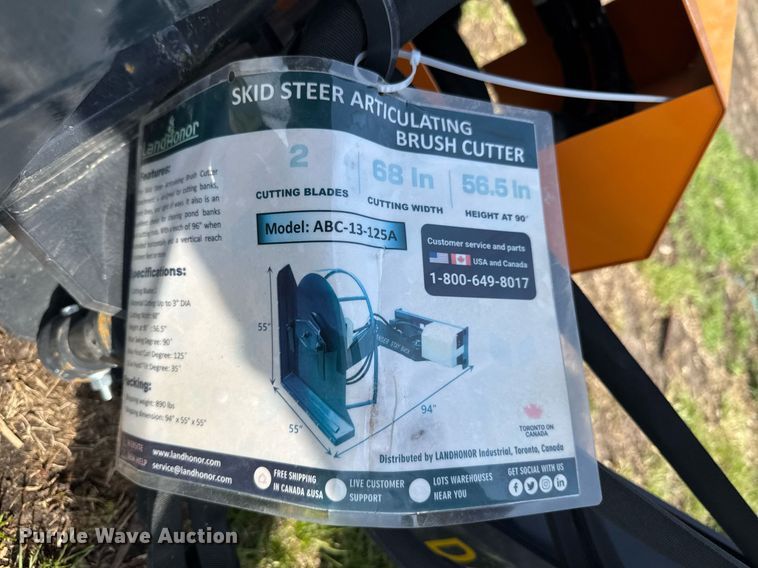 image for item DO0851 2025 LandHonor ABC-13-125A skid steer articulating brush mower