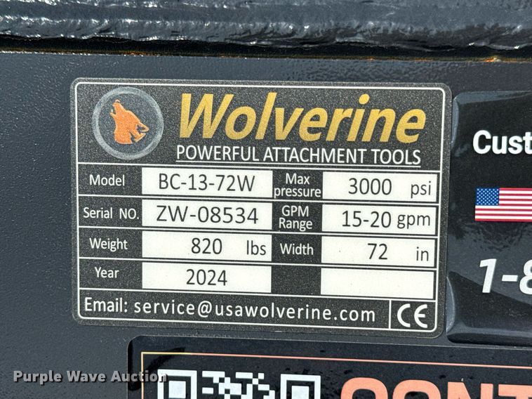 image for item DO0852 2024 Wolverine BC-13-72W skid steer rotary mower