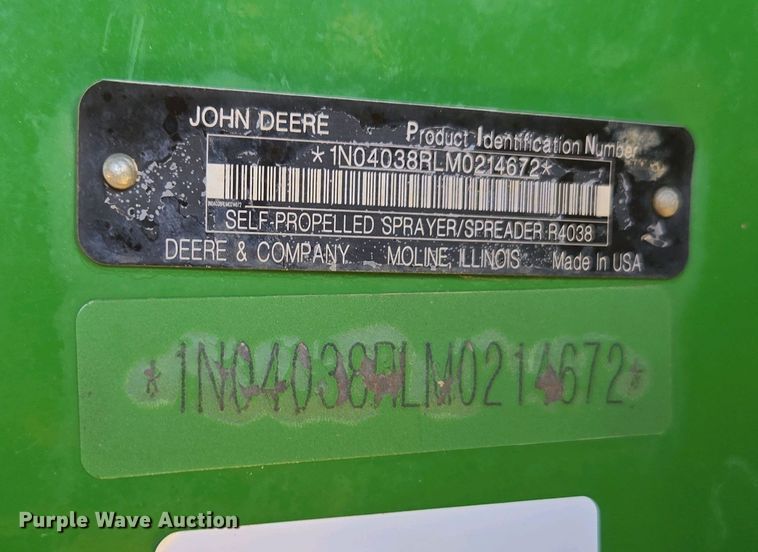 image for item DW1904 2021 John Deere R4038 sprayer