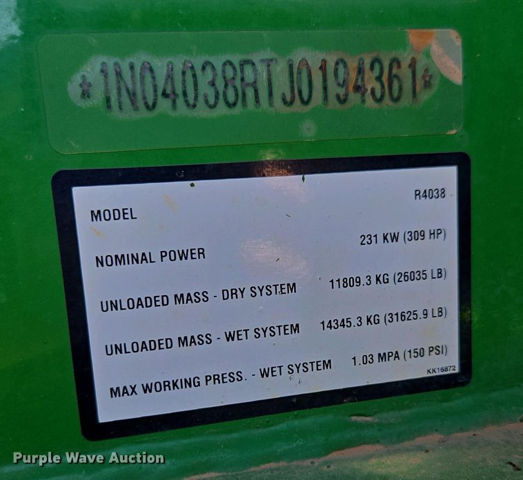 image for item DW1908 2018 John Deere R4038 sprayer