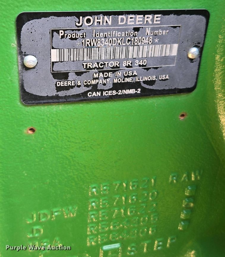 image for item DW1909 2021 John Deere 8R340 MFWD tractor