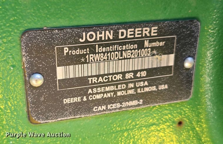 image for item DW1910 2022 John Deere 8R410 MFWD tractor