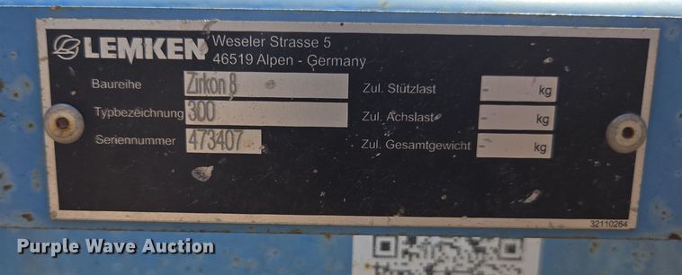 image for item EC0935 Lemken Zirkon 8 rotary harrow