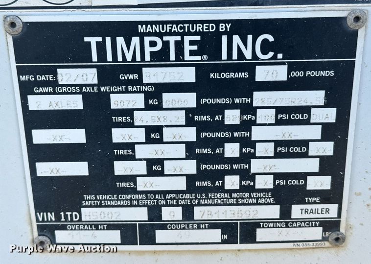 image for item EG6341 2007 Timpte grain trailer