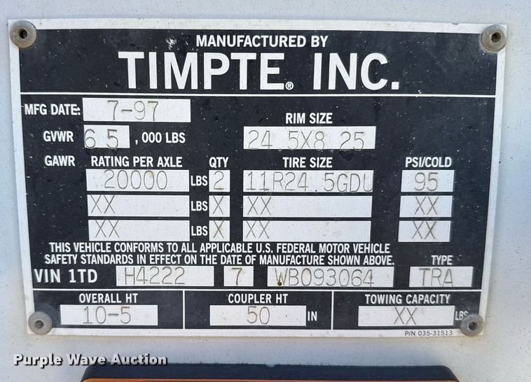 image for item EG6376 1998 Timpte grain trailer