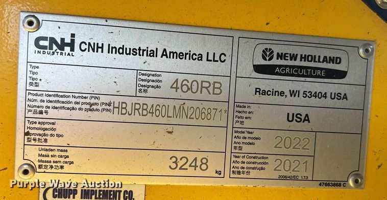 image for item EL2038 2022 New Holland 460RB round baler