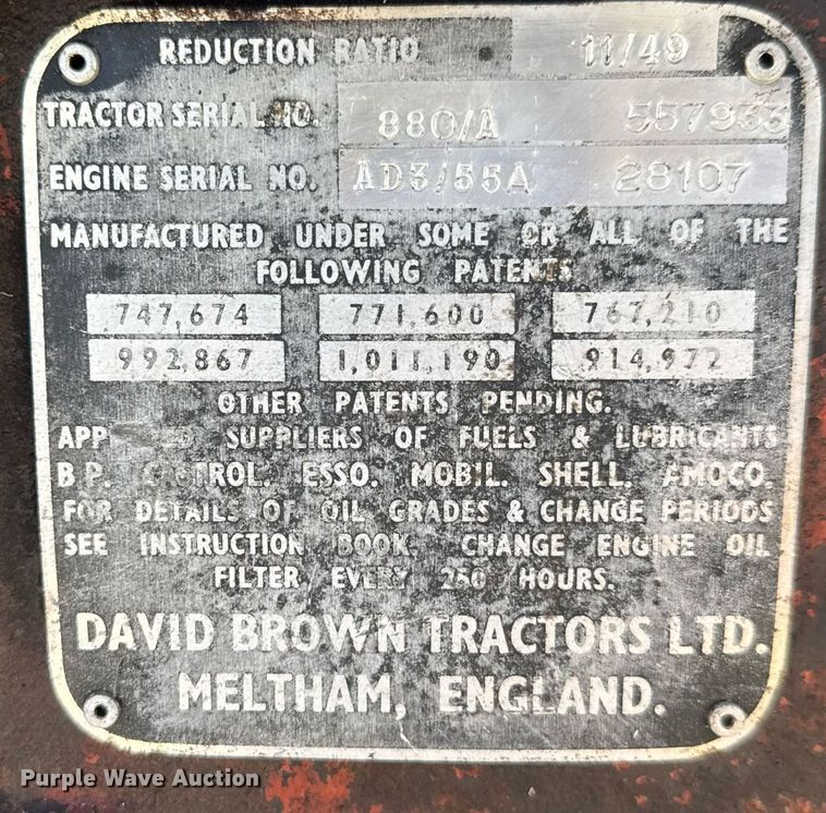 image for item EQ1307 1970 David Brown Selectamatic 880 tractor