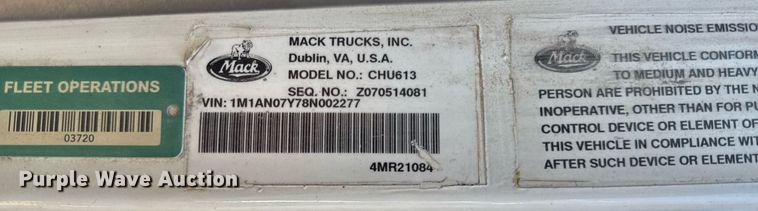 image for item DH9923 2008 Mack CHU 613 semi truck