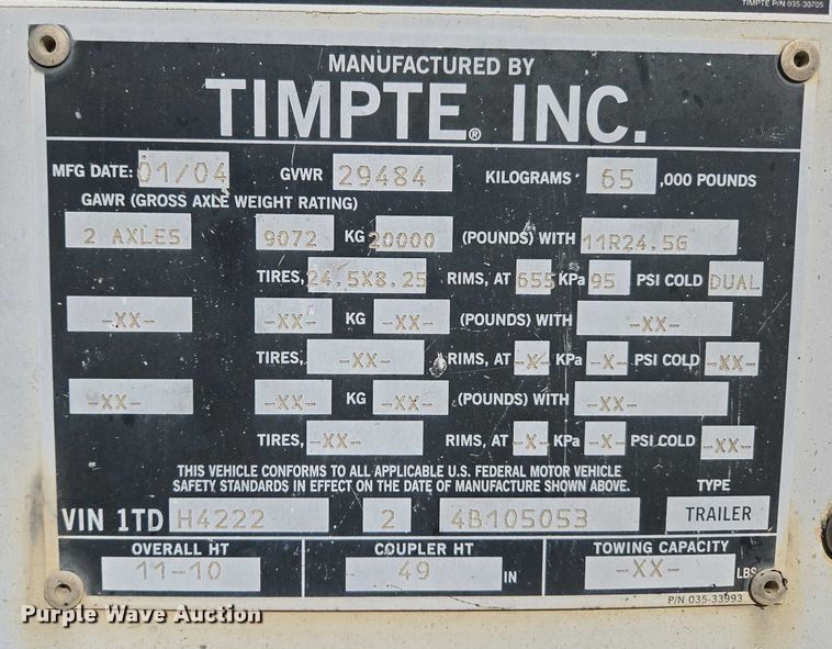 image for item DP6339 2004 Timpte Super Hopper grain trailer