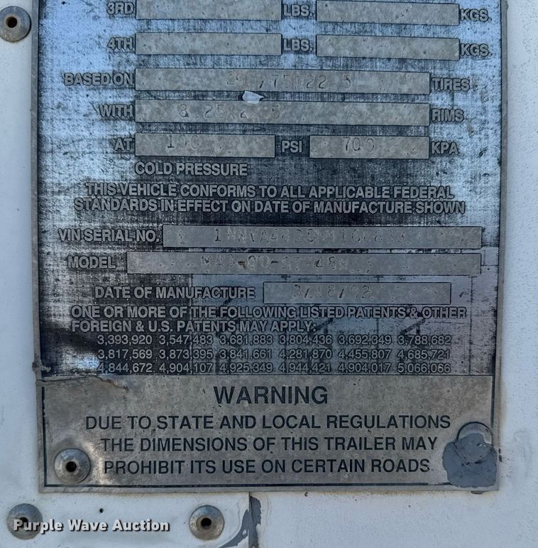 image for item DS3724 1992 Monon MA3-00-ST-48W dry van trailer