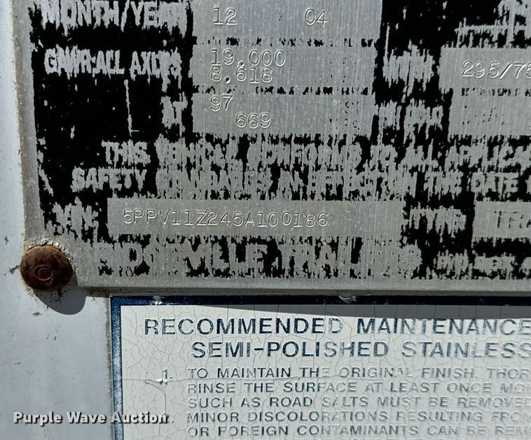 image for item DV1909 2005 Bridgeville BTDFLS05 dry van trailer