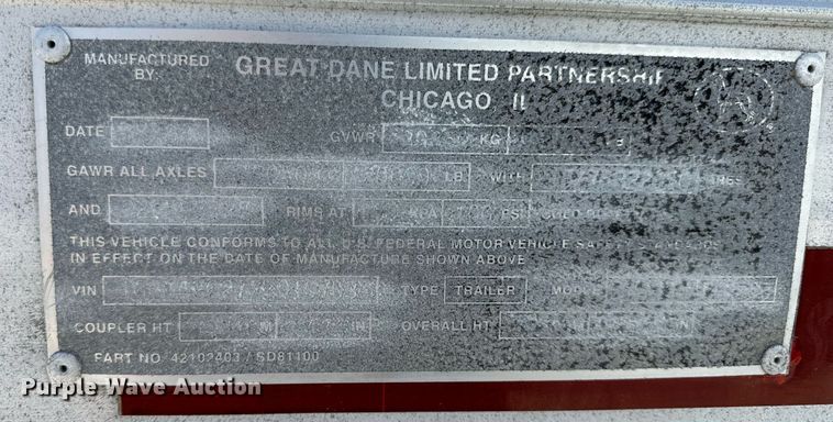 image for item DV1912 1999 Great Dane dry van trailer